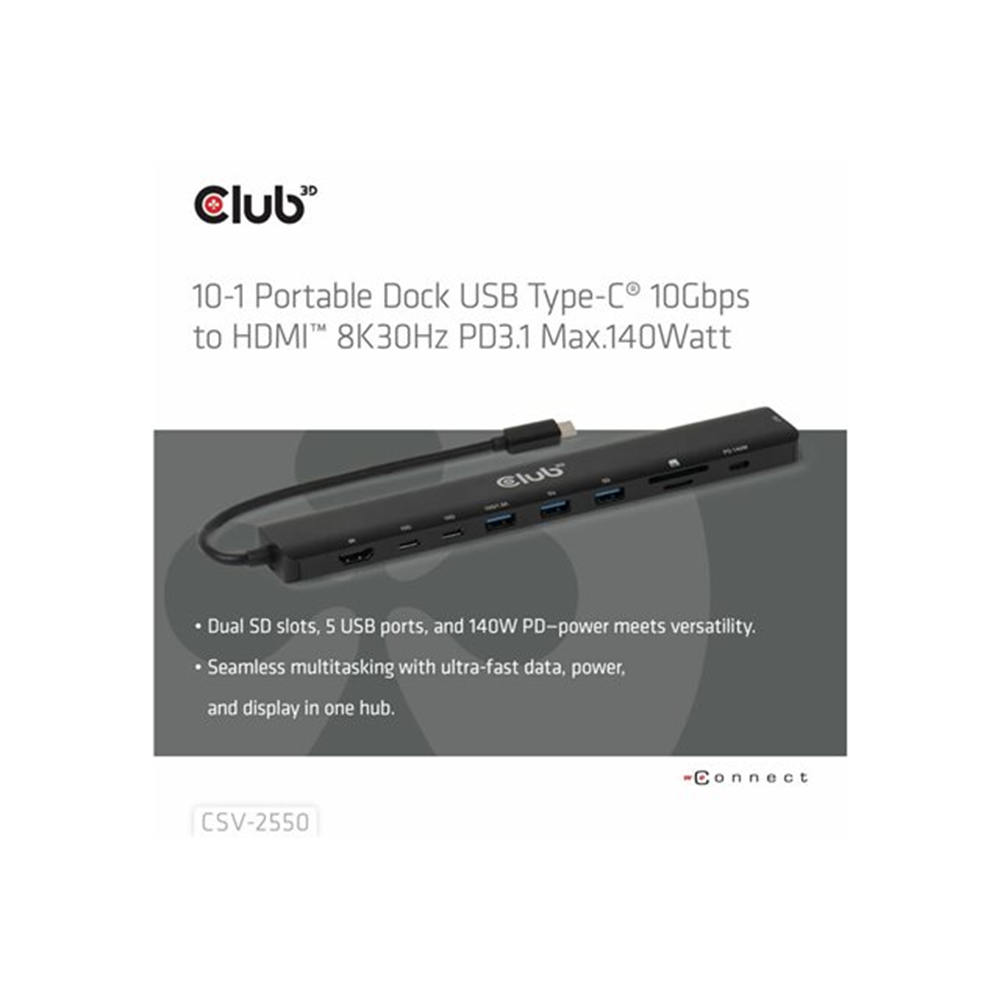 10-1 PORTABLE DOCK USB TYPE-C(R) 10GBPSTO HDMI# 8K30HZ PD3.1 MAX.140WATT
