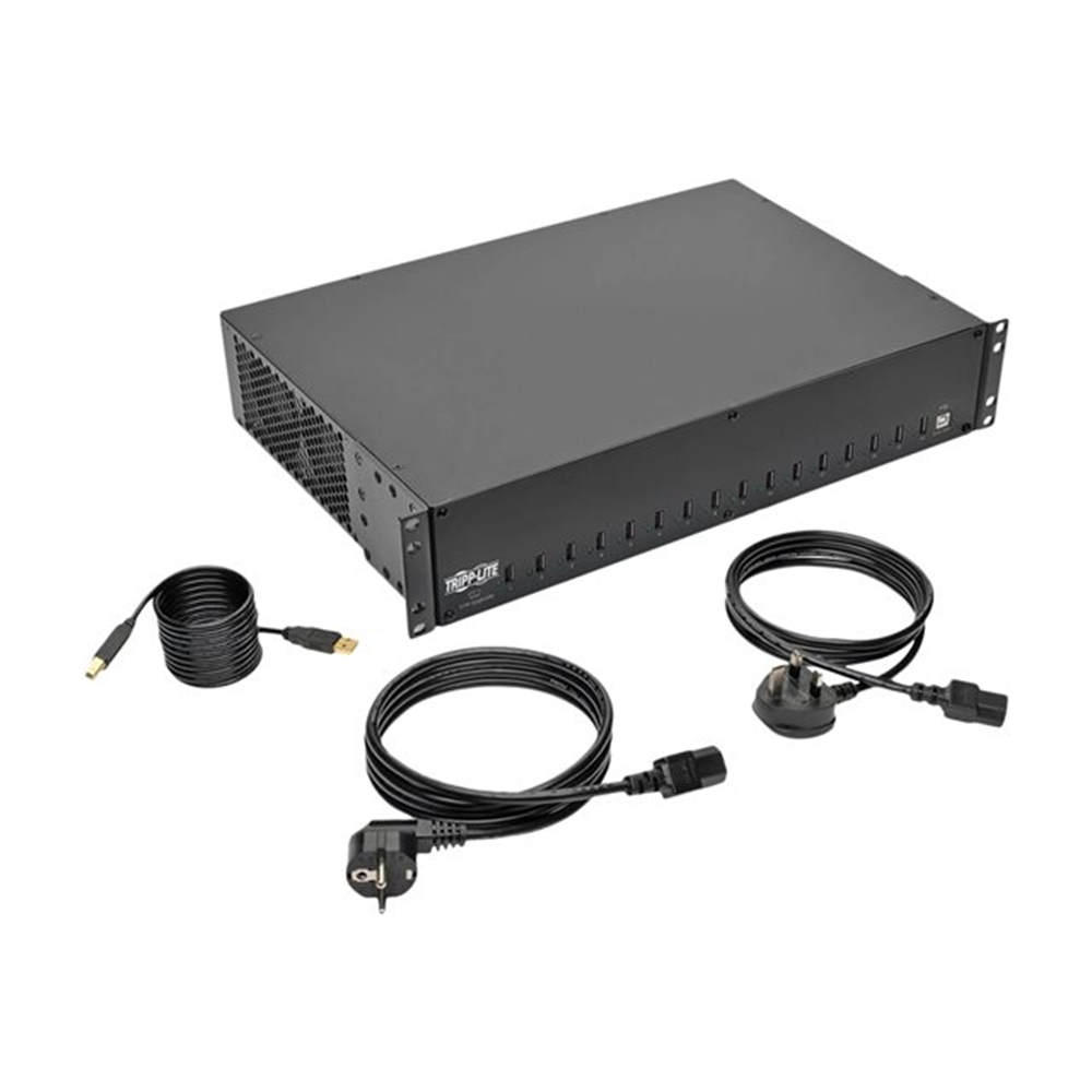 16-Port USB Charging Station with Syncing 230V 5V 40A 200W USB Charger Output 2U Rack-Mount