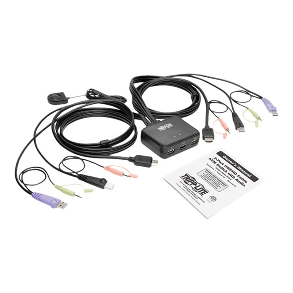 2-Port USB HD Cable KVM Switch with Audio Video Cables and USB Peripheral Sharing