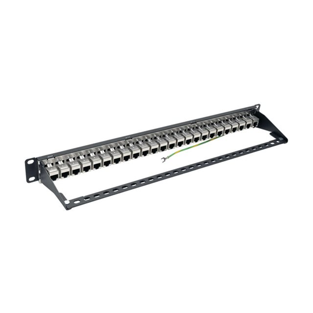 24-Port 1U Rack-Mount STP Shielded Cat6a Feedthrough Patch Panel RJ45 Ethernet TAA