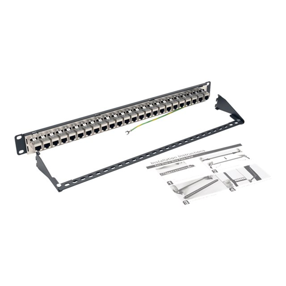 24-Port 1U Rack-Mount STP Shielded Cat6a Feedthrough Patch Panel RJ45 Ethernet TAA