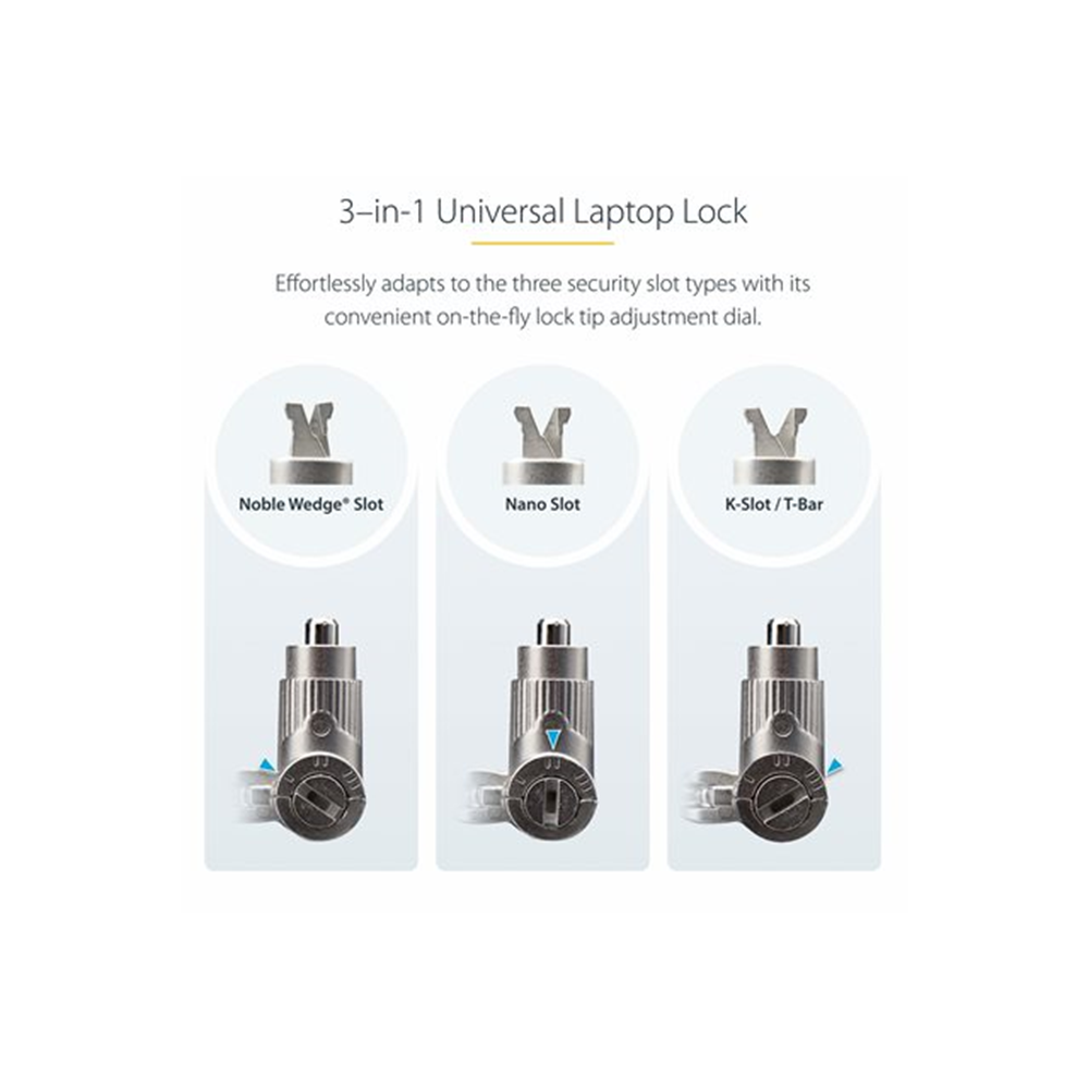 3-in-1 Laptop Lock 2m Security Cable