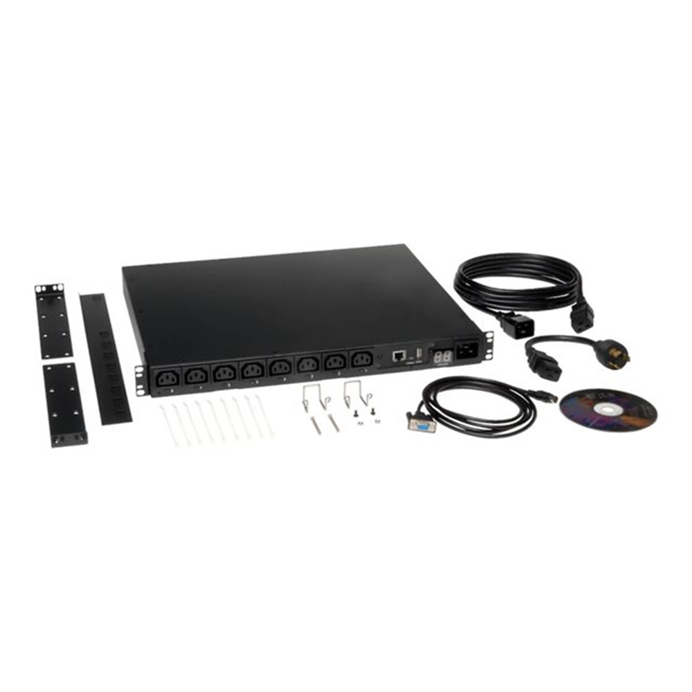 3.7kW Single-Phase 208/230V Switched PDU - LX Platform 8 C13 Outlets C20 Input with L6-20P Adapter 2.4m Cord 1U Rack-mount TAA