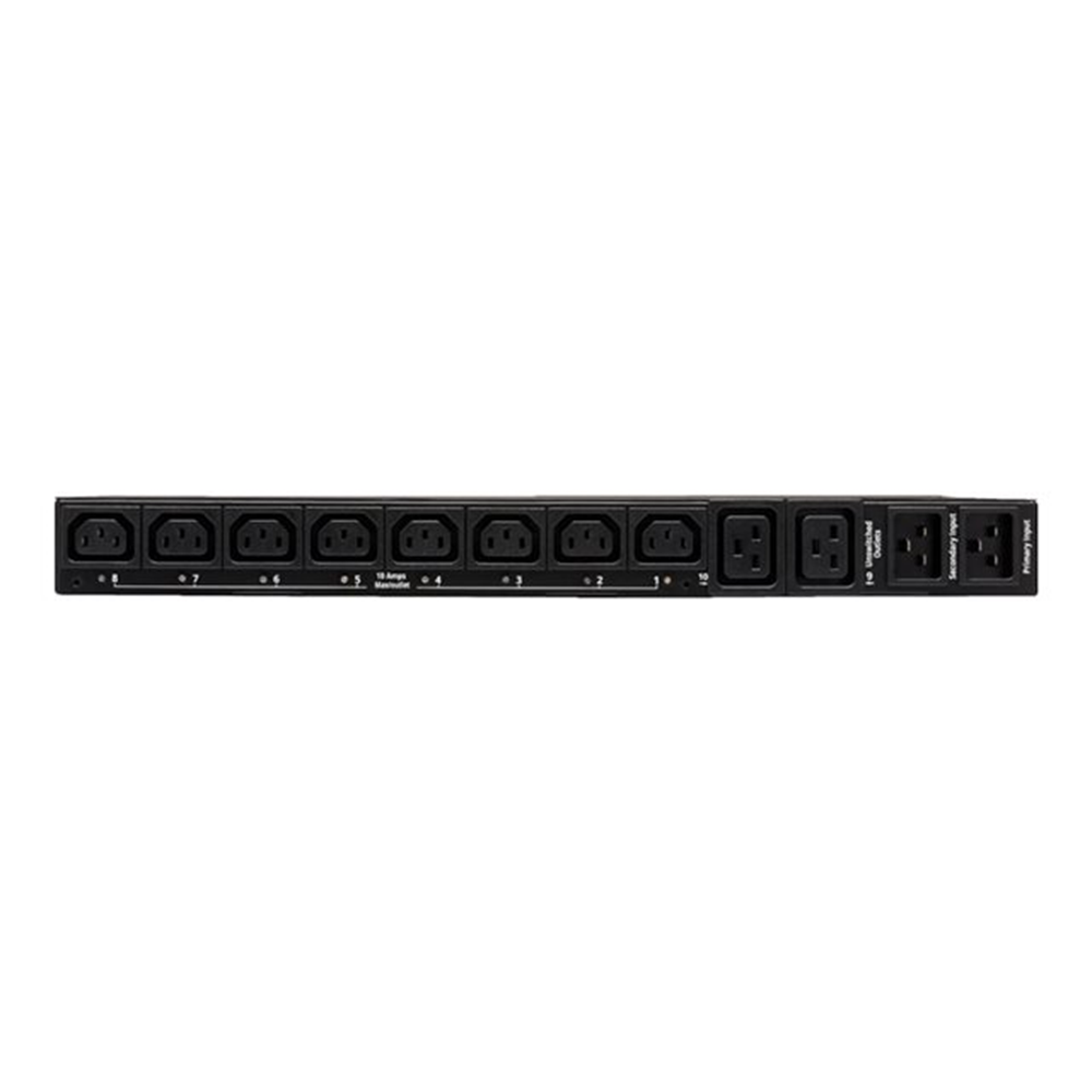 3.8kW Single-Phase Switched Automatic Transfer Switch PDU Two 200-240V C20 Inlets 8 C13 & 2 C19 Outputs 1U TAA
