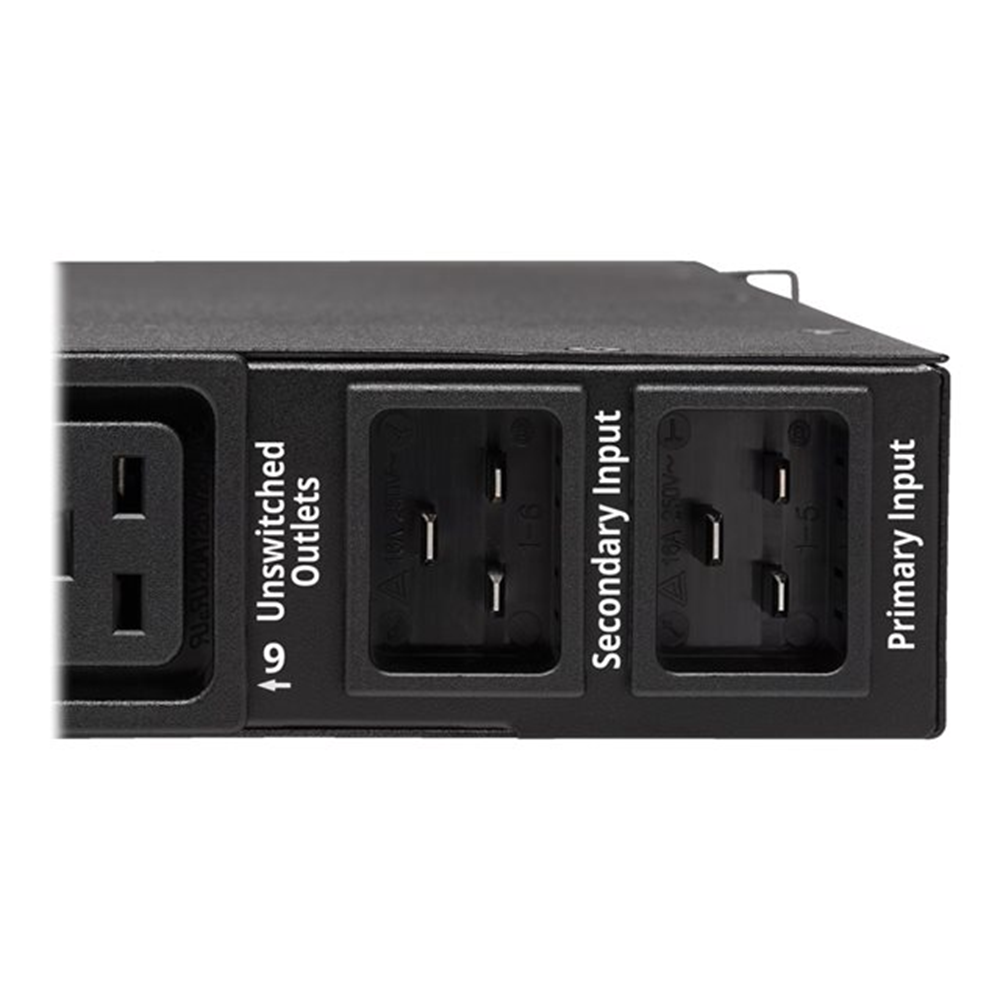 3.8kW Single-Phase Switched Automatic Transfer Switch PDU Two 200-240V C20 Inlets 8 C13 & 2 C19 Outputs 1U TAA