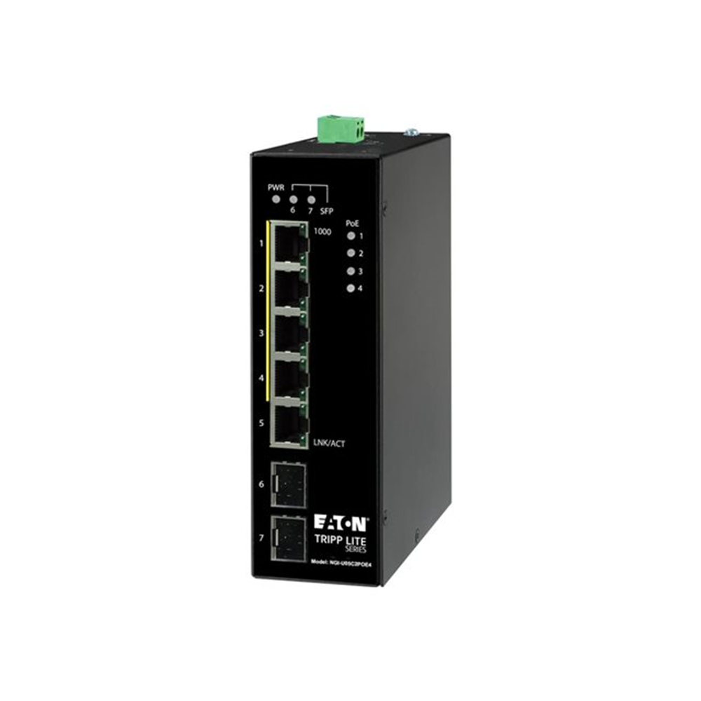 5-Port Unmanaged Industrial Gigabit Ethernet Switch - 10/100/1000 Mbps PoE+ 30W-10 to 60C 2 GbE SFP Slots DIN Mount 5-Port Unmanaged Industrial Gigabit Ethernet Switch - 10/100/1000 Mbps PoE+ 30W-10 to 60C 2 GbE SFP Slots DIN Mount
