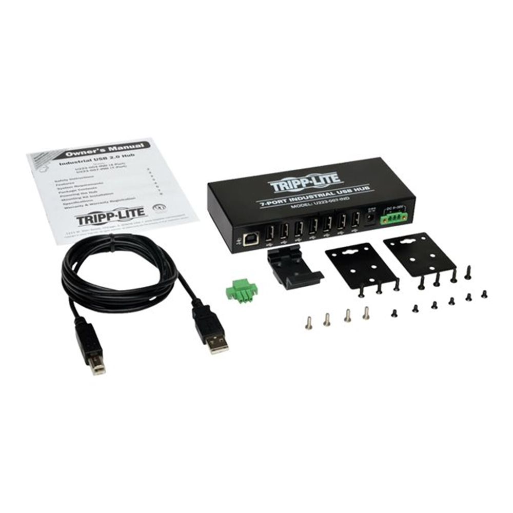 7-Port Industrial-Grade USB 2.0 Hub 15 kV ESD Immunity Metal Housing Mountable