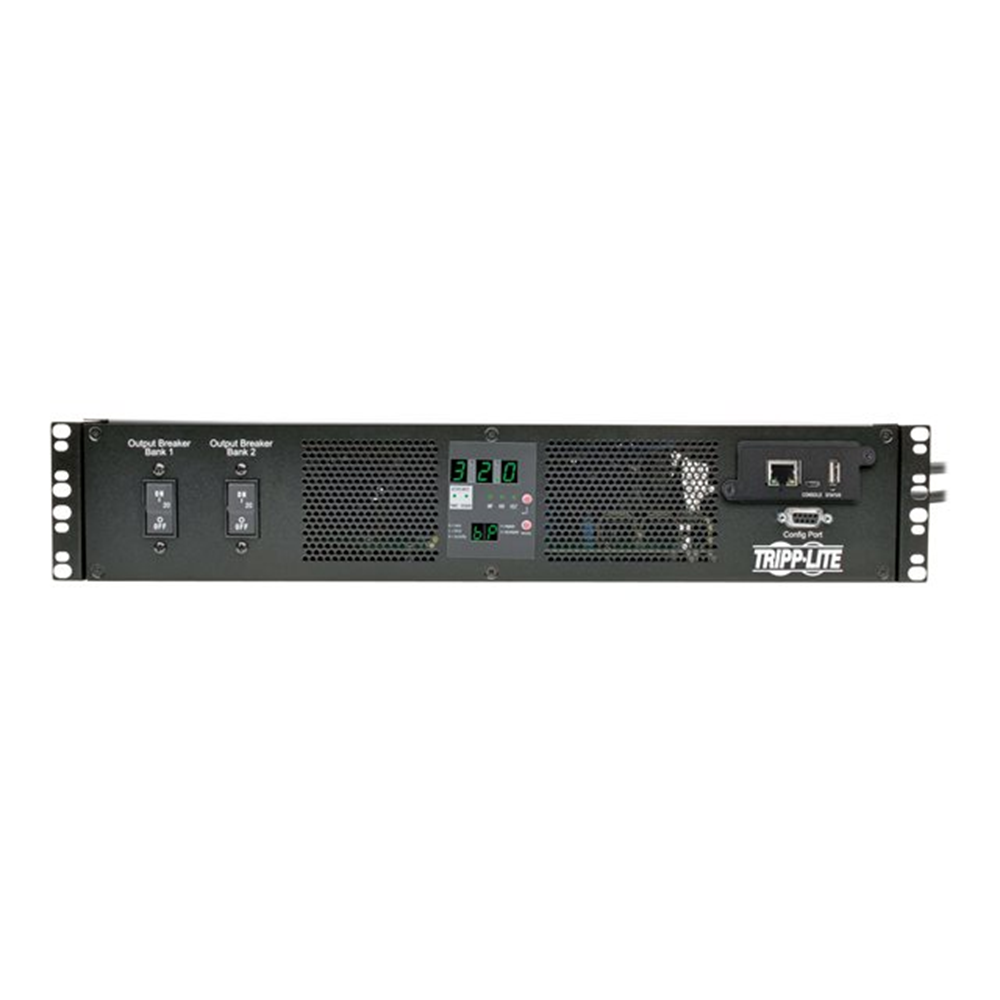 7.7kW Single-Phase Switched Automatic Transfer Switch PDU Two 200-240V IEC309 32A Blue Inputs 16-C13 2-C19 Outlets 2U TAA