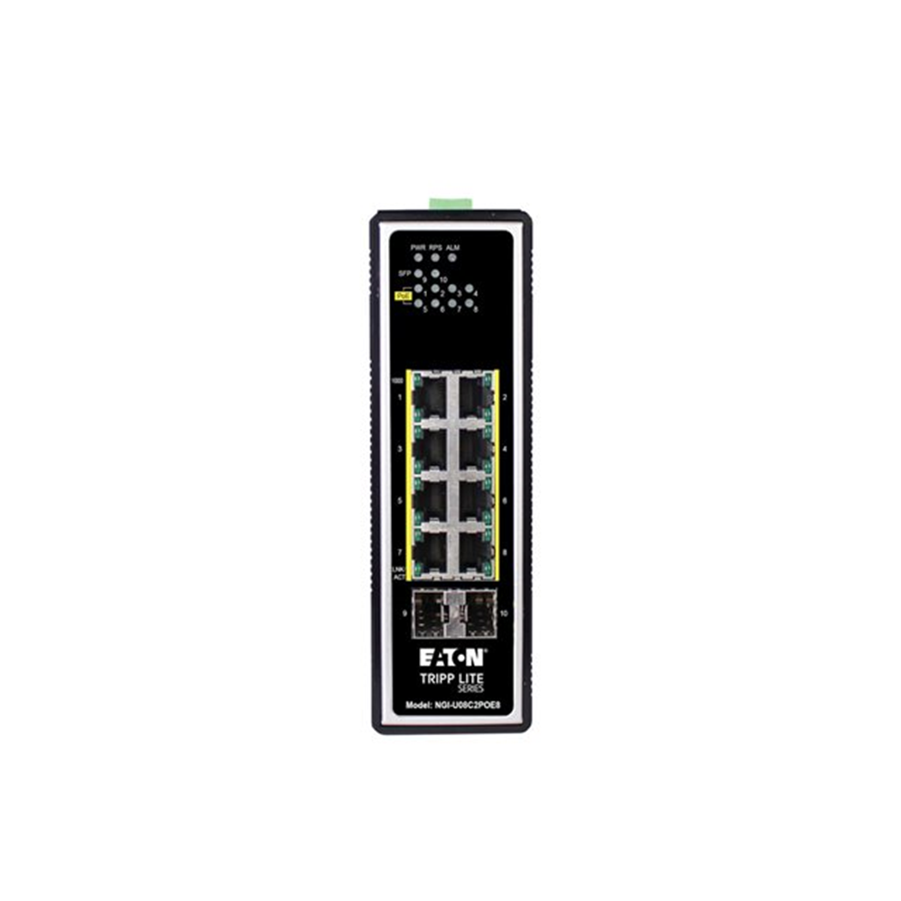 8-Port Unmanaged Industrial Gigabit Ethernet Switch - 10/100/1000 Mbps PoE+ 30W2 GbE SFP Slots -40 to 75C DIN Mount