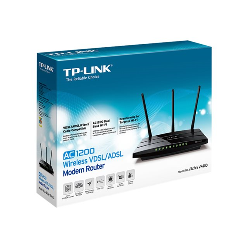 AC1200 Wireless VDSL/ADSL Modem Router Broadcom.5GHz + 300Mbps at 2.4GHz 1GE WAN/LAN+3FE LAN 1 USB 2