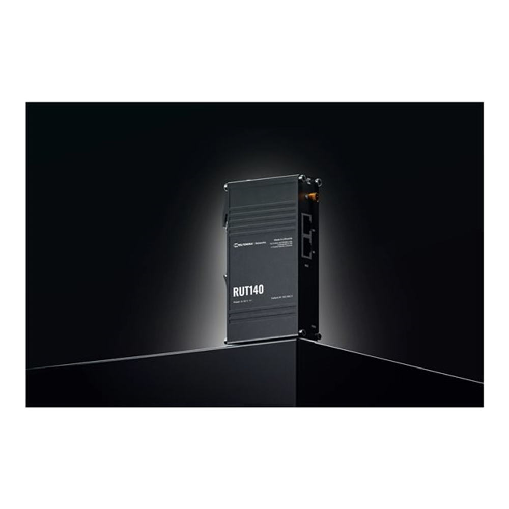 Compact industrial Ethernet router equipped with two Ethernet ports DIN rail bracket and an industrial 3-pin connector. Compact industrial Ethernet router equipped with two Ethernet ports DIN rail bracket and an industrial 3-pin connector.