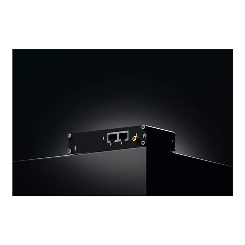 Compact industrial Ethernet router equipped with two Ethernet ports DIN rail bracket and an industrial 3-pin connector. Compact industrial Ethernet router equipped with two Ethernet ports DIN rail bracket and an industrial 3-pin connector.