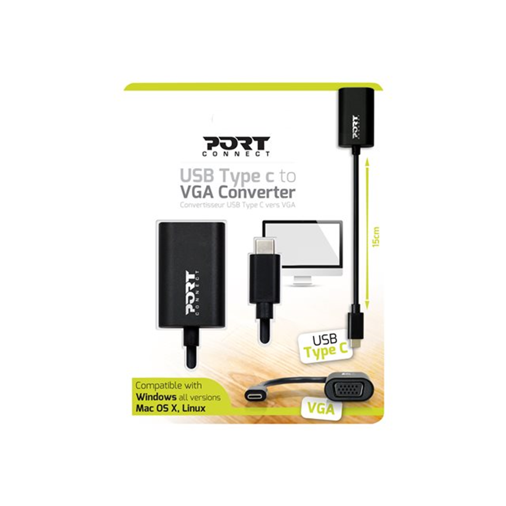 PORT Connect - USB/VGA-adapter - 24 pin USB-C naar HD-15 (VGA) - 15 cm
