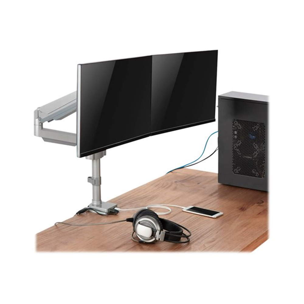 Dual-Display Flex-Arm Mount for 13 to 34 Monitors Clamp or Grommet USB Audio Ports
