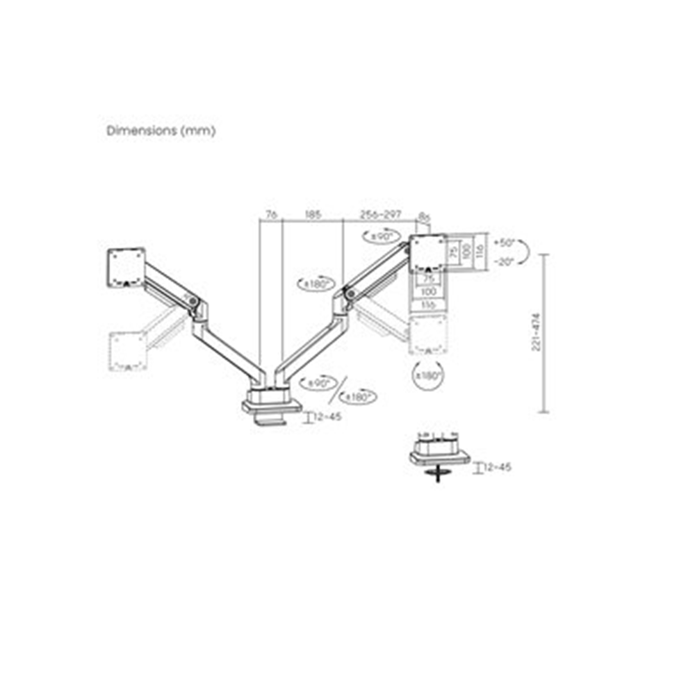 Dual monitor arm office premium with gas spring