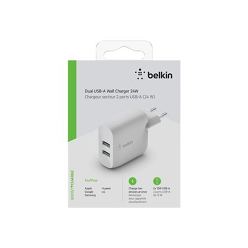 Dual USB-A Wall Charger 12W X2 White