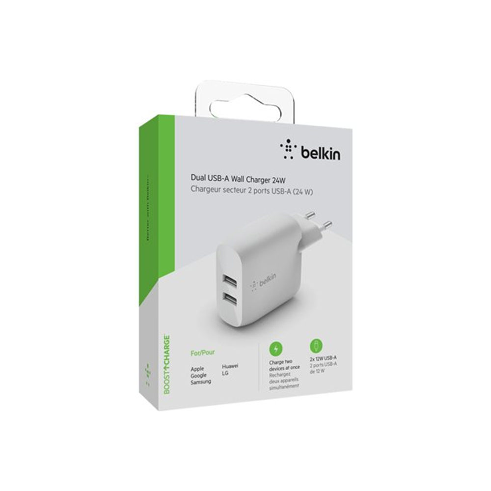 Dual USB-A Wall Charger 12W X2 White