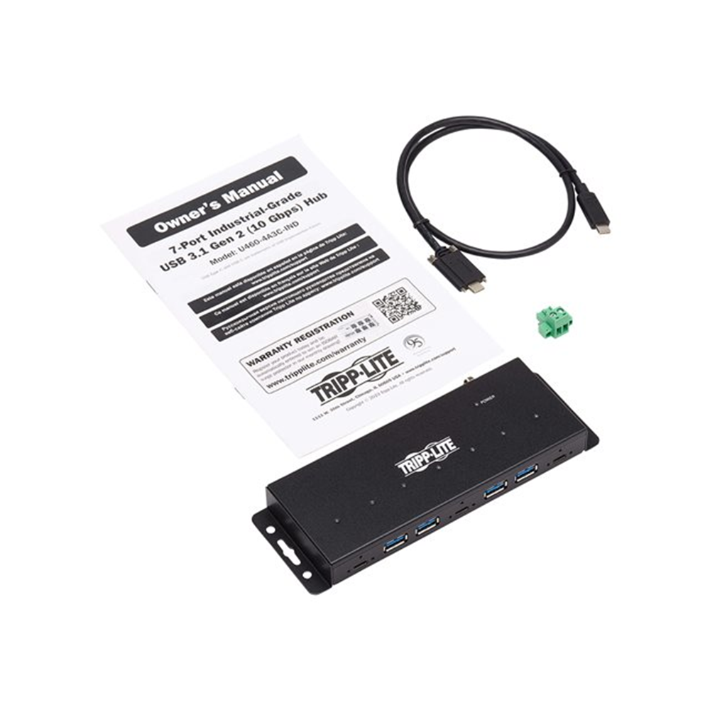 Industrial 7-Port USB-C Hub Gen2 10G 4xUSB-A and 3x USB-C Ports W 15Kv ESD Immunity 2Kv Surge