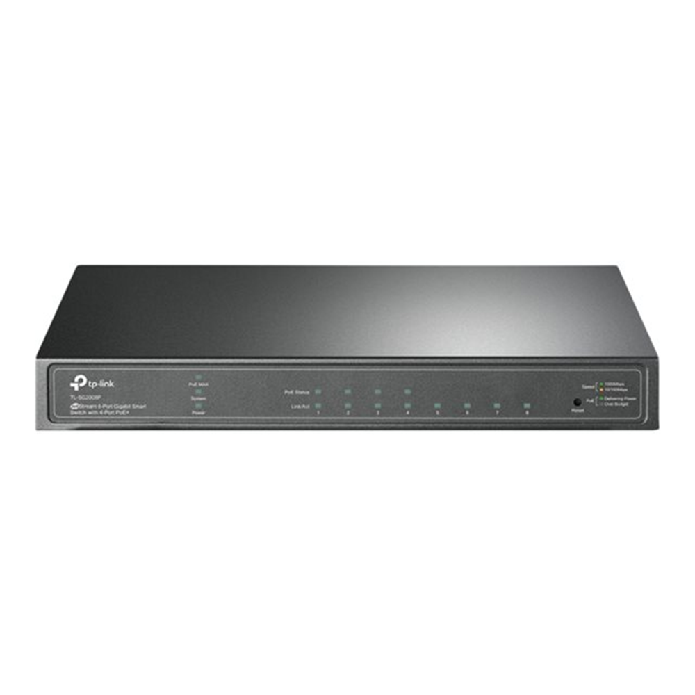 JetStream 8-Port Gigabit Smart Switch with 4-Port PoE+ PORT: 4x Gigabit PoE+ Ports SPEC: 802.3at/af 62 W PoE Power Desktop Steel Case