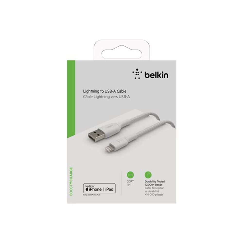 Lightning to USB-A Cable Braided 1M Whit