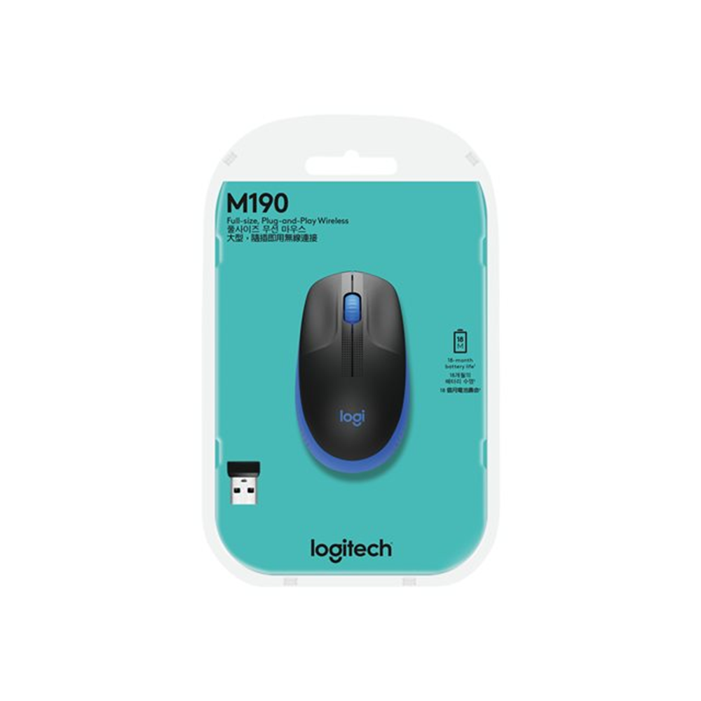 M190 Full-size wireless mouse - BLUE - EMEA M190 Full-size wireless mouse - BLUE - EMEA