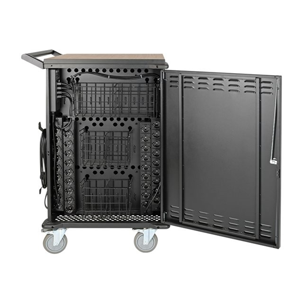 Multi-Device Charging Cart 36 AC Outlets Chromebooks and Laptops 230V Schuko Black