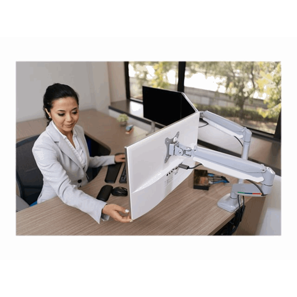 One-touch Height Adjust dual monitor arm