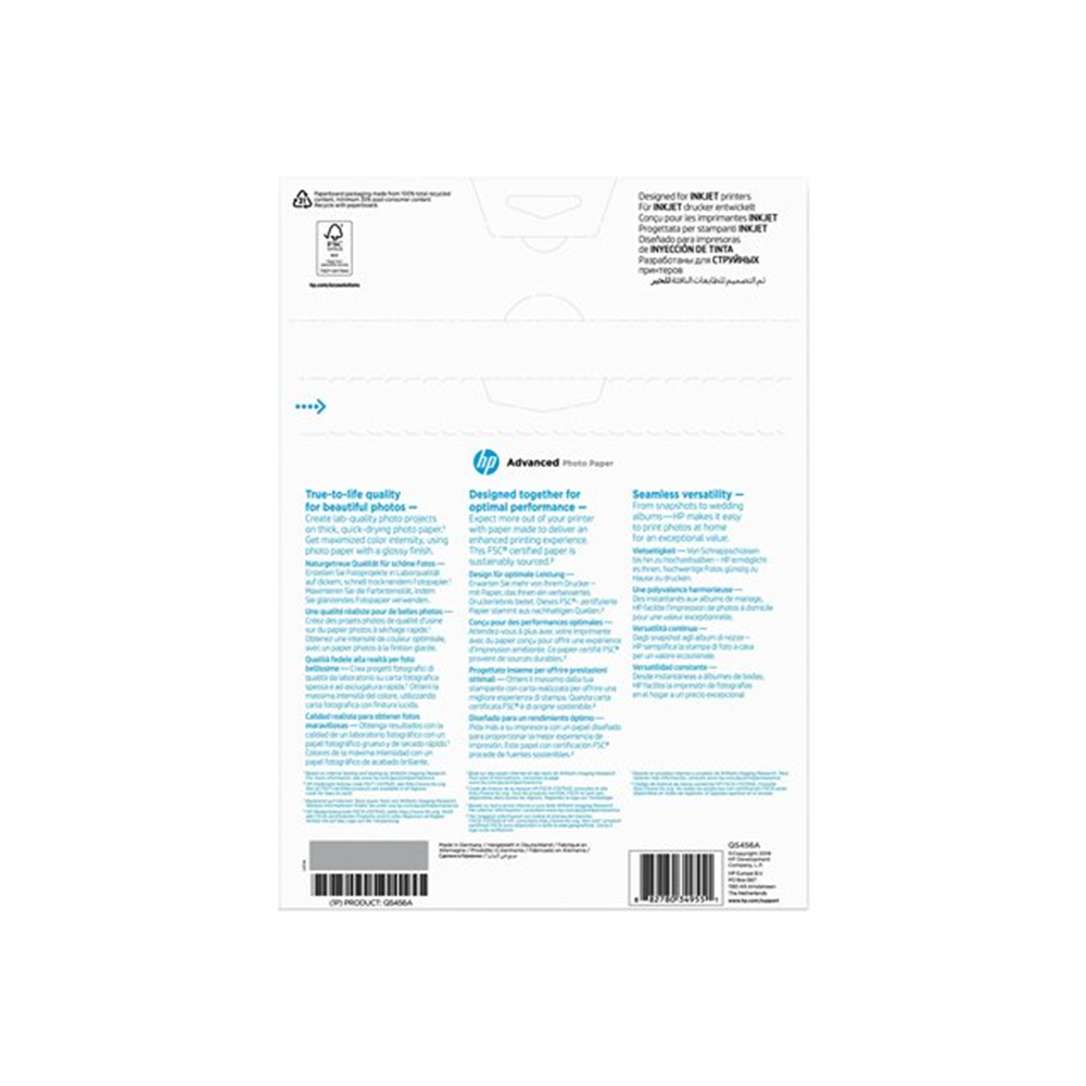 Q5456A Advanced glossy photo paper inktjet 250g/m2 A4 25 sheets 1-pack