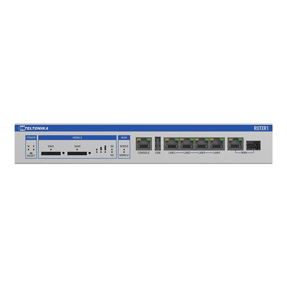 Rack-mountable LTE Cat 6 router comes with redundant power supplies WAN failover dual-SIM SFP USB and dedicated consoleports.