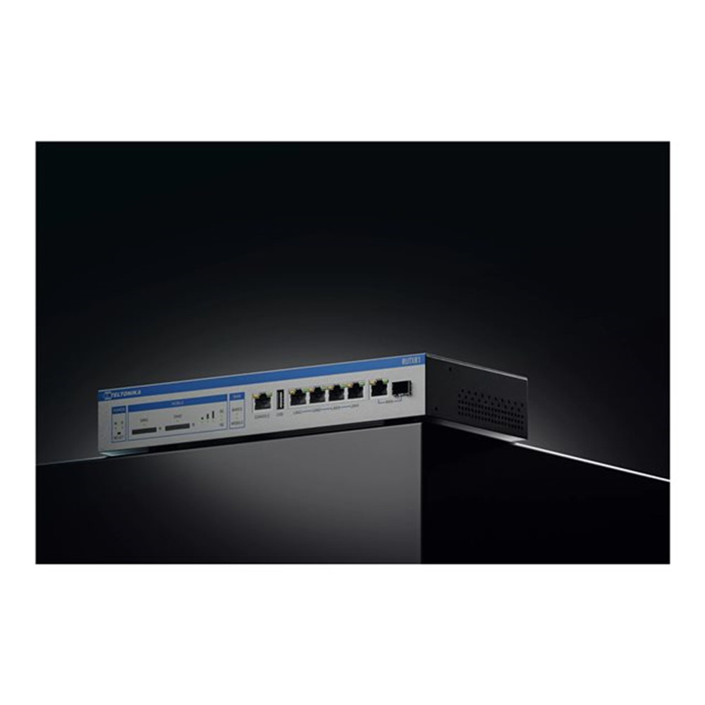 Rack-mountable LTE Cat 6 router comes with redundant power supplies WAN failover dual-SIM SFP USB and dedicated consoleports.