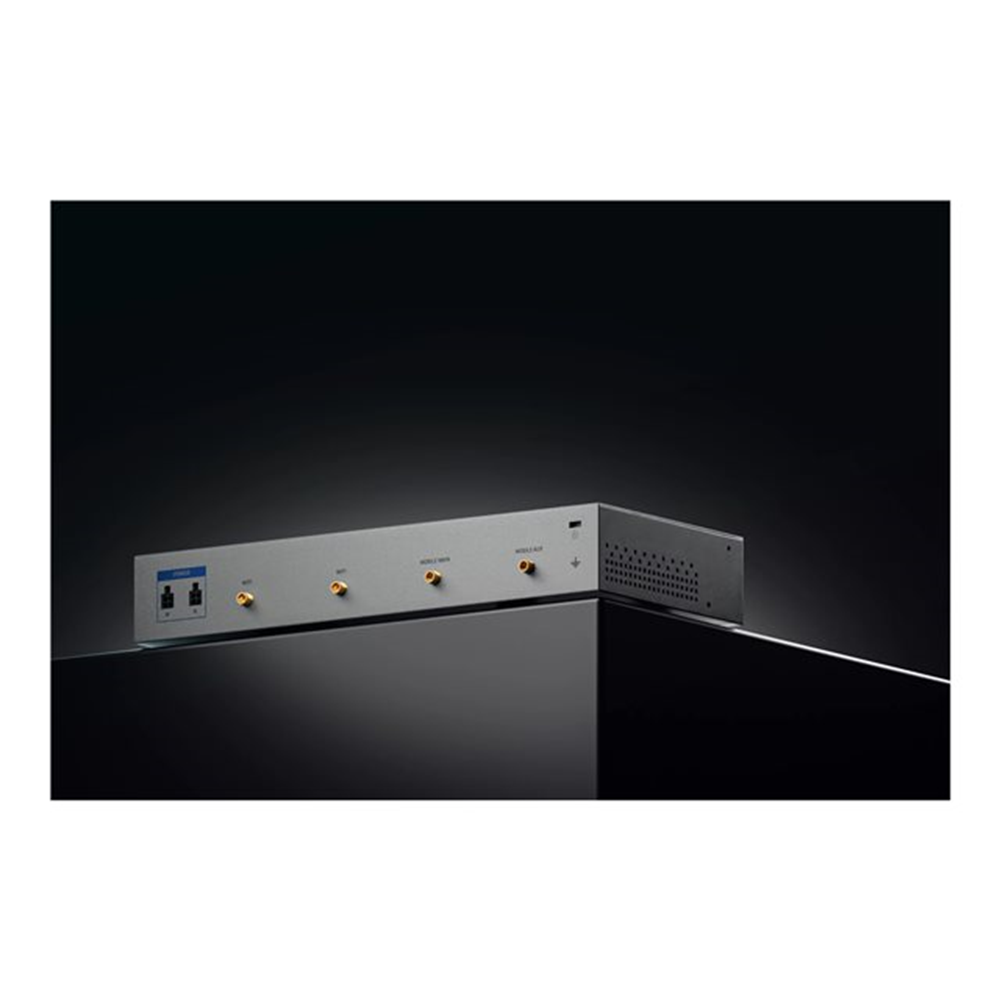 Rack-mountable LTE Cat 6 router comes with redundant power supplies WAN failover dual-SIM SFP USB and dedicated consoleports.