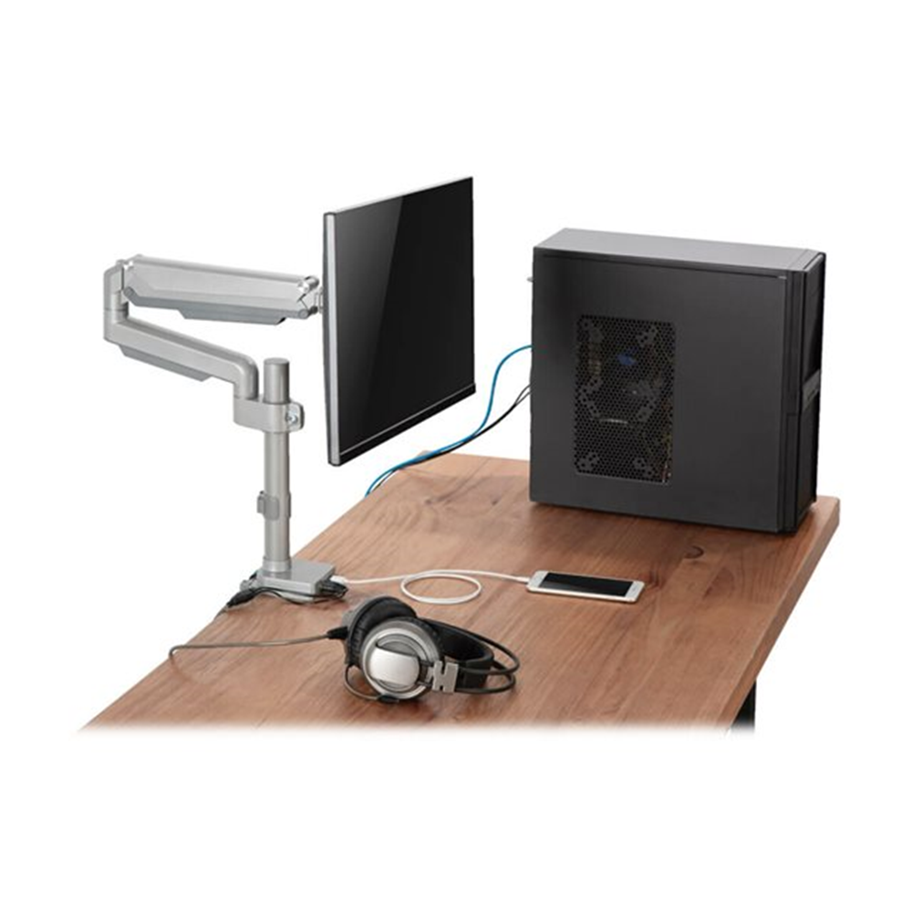 Single-Display Flex-Arm Desktop Clamp for 13 to 34 Displays USB and Audio PortsAluminum Single-Display Flex-Arm Desktop Clamp for 13 to 34 Displays USB and Audio PortsAluminum