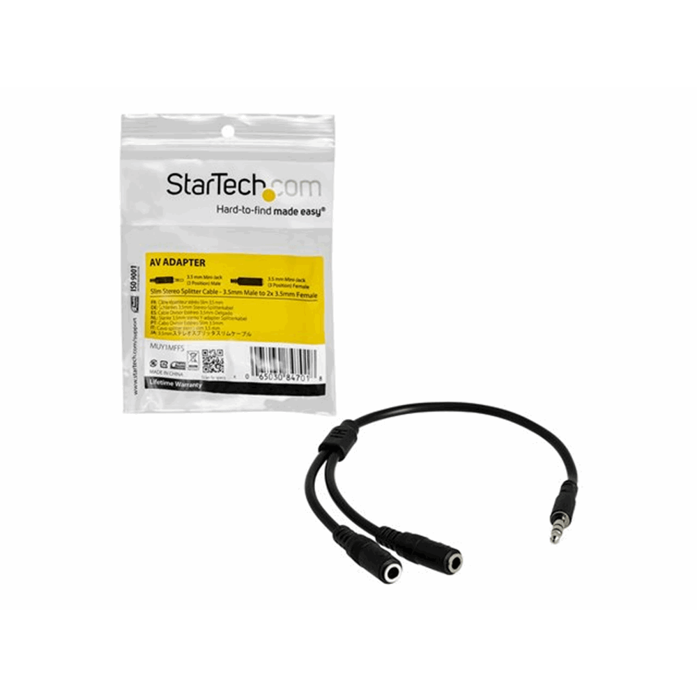 Slim Stereo Y Cable 3.5 to 2x 3.5mm