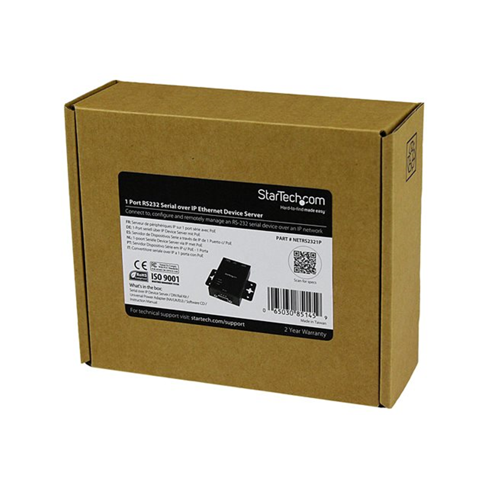 StarTech.com 1-poorts serieel-over-IP Ethernet apparaatserver - RS232 - DIN Rail en oppervlakte monteerbaar - aluminium
