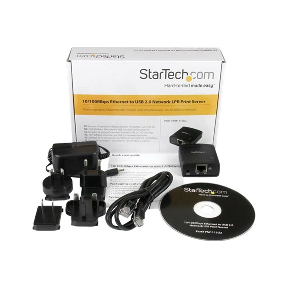 StarTech.com 10/100 Mbit/s Ethernet naar USB 2.0 netwerk LPR Printserver - USB print server met 10Base-T/100Base-TX Auto-sensing