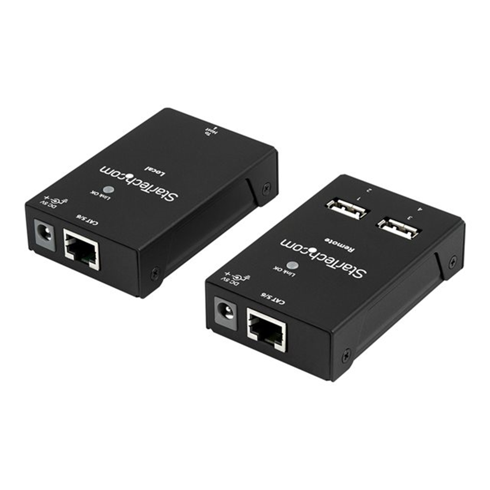 StarTech.com 4-Port USB 2.0 Extender - 165ft (50m) USB Over Cat5/Cat6 Extender - Compact USB 2.0 Over Ethernet Extender (USB2004EXTV)