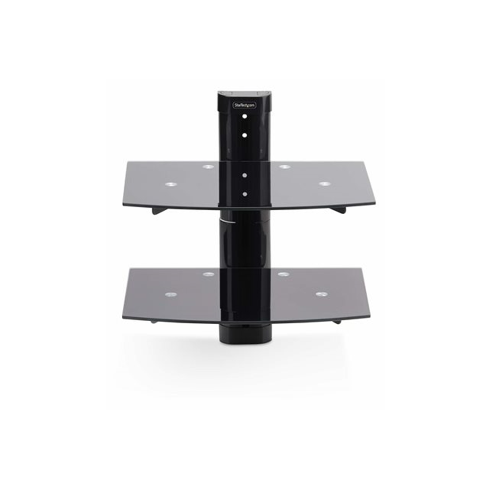 StarTech.com Dual Floating Wall-Mounted AV Shelves, Adjustable Height Shelf For Under TV, Organize A/V Equipment On Black Tempered Glass Shelves
