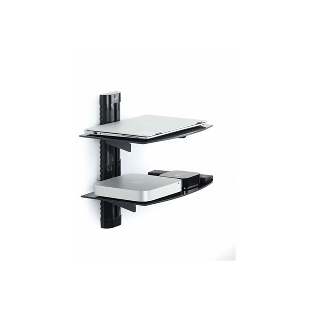 StarTech.com Dual Floating Wall-Mounted AV Shelves, Adjustable Height Shelf For Under TV, Organize A/V Equipment On Black Tempered Glass Shelves