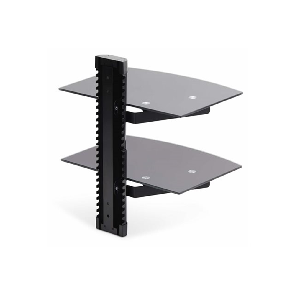 StarTech.com Dual Floating Wall-Mounted AV Shelves, Adjustable Height Shelf For Under TV, Organize A/V Equipment On Black Tempered Glass Shelves