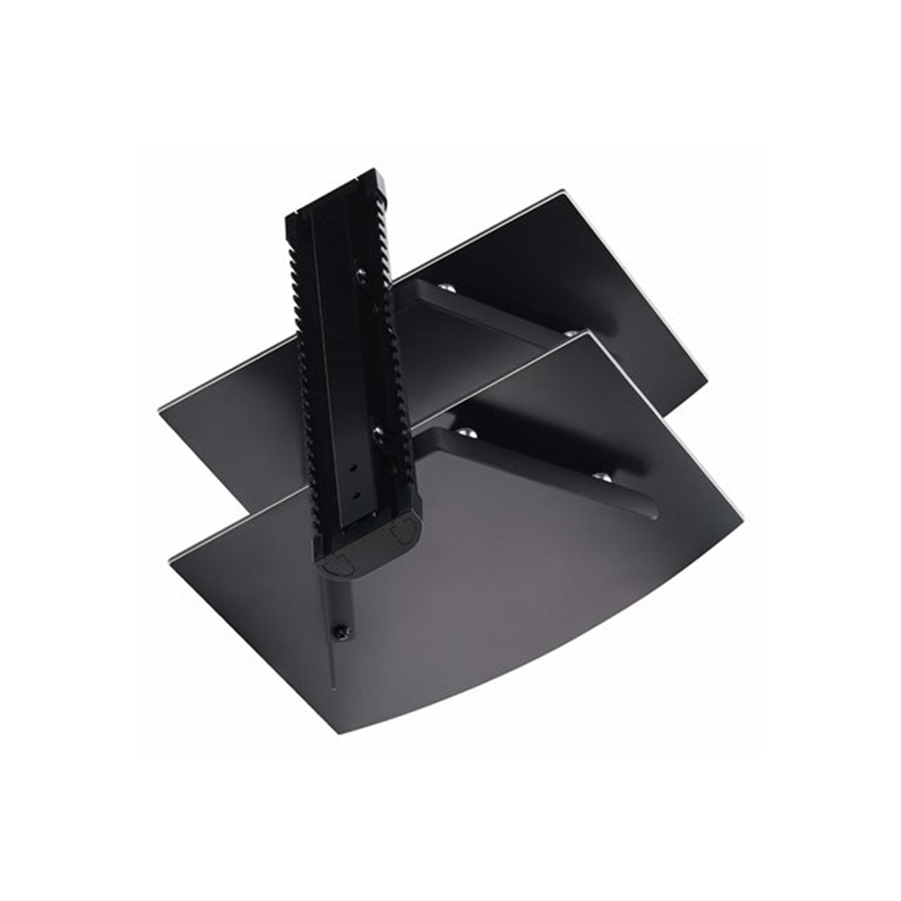 StarTech.com Dual Floating Wall-Mounted AV Shelves, Adjustable Height Shelf For Under TV, Organize A/V Equipment On Black Tempered Glass Shelves
