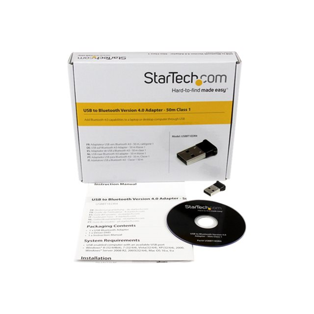 StarTech.com Mini USB Bluetooth 4.0-adapter - 50m klasse 1 EDR draadloze dongle StarTech.com Mini USB Bluetooth 4.0-adapter - 50m klasse 1 EDR draadloze dongle