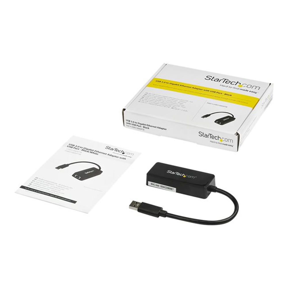 StarTech.com USB 3.0 naar gigabit Ethernet-adapter NIC met USB-poort - zwart StarTech.com USB 3.0 naar gigabit Ethernet-adapter NIC met USB-poort - zwart