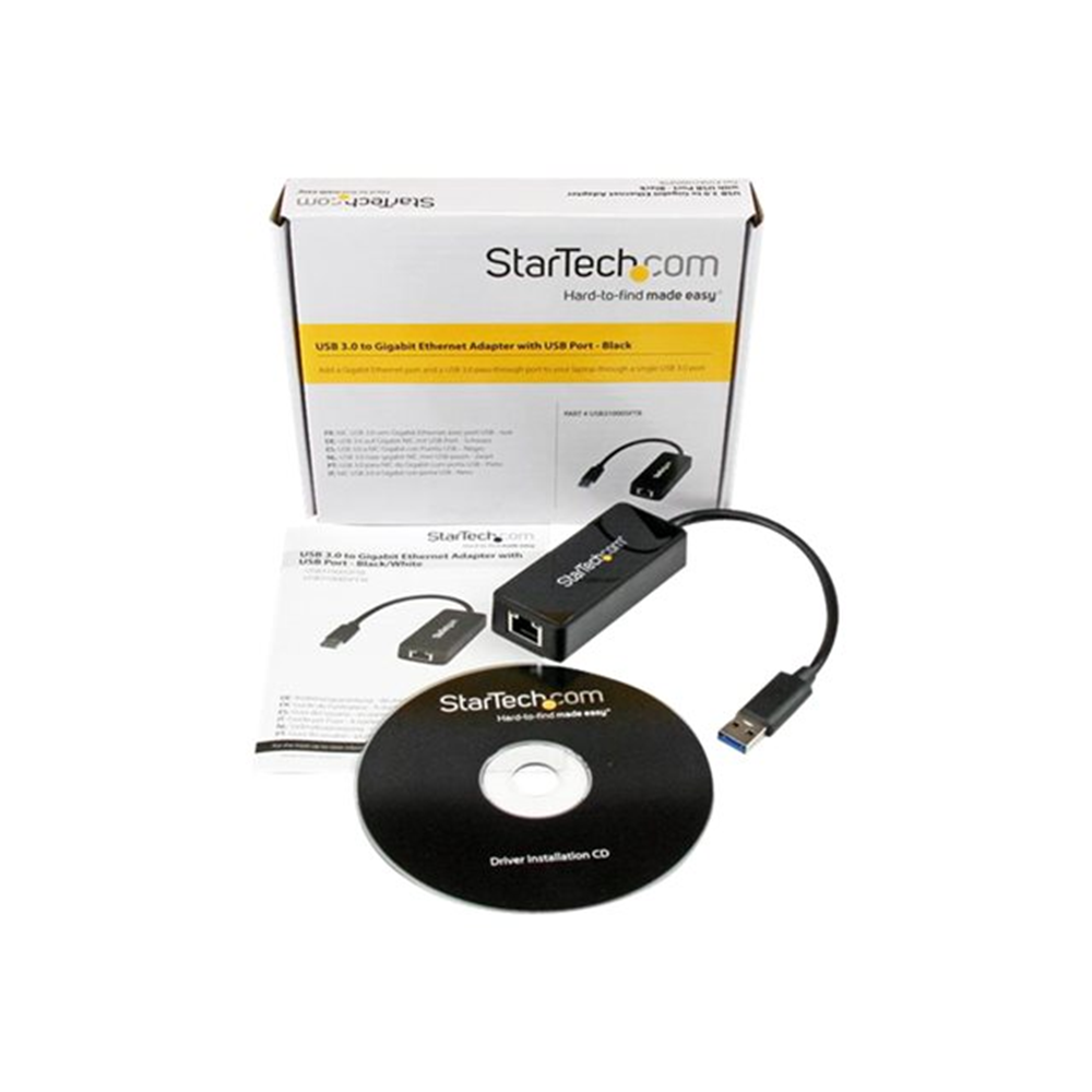 StarTech.com USB 3.0 naar gigabit Ethernet-adapter NIC met USB-poort - zwart StarTech.com USB 3.0 naar gigabit Ethernet-adapter NIC met USB-poort - zwart