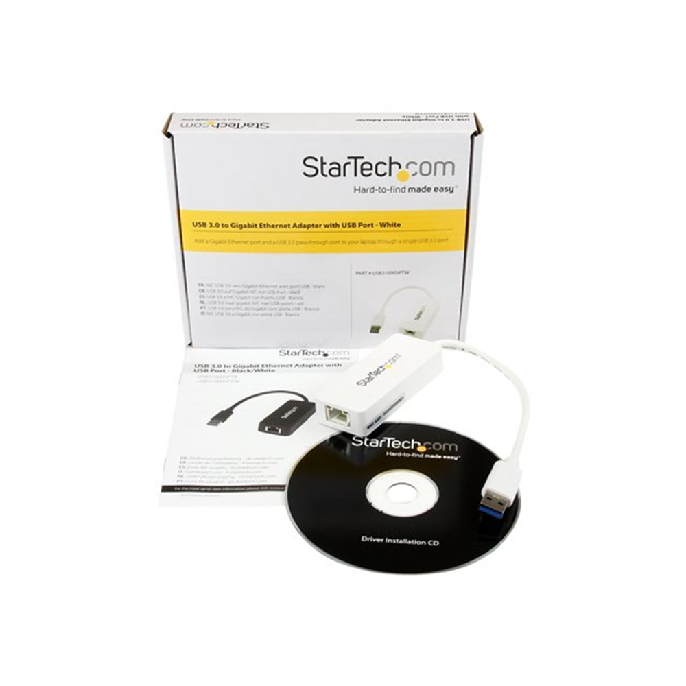 StarTech.com USB 3.0 naar gigabit Ethernet-adapter NIC met USB-poort - wit StarTech.com USB 3.0 naar gigabit Ethernet-adapter NIC met USB-poort - wit