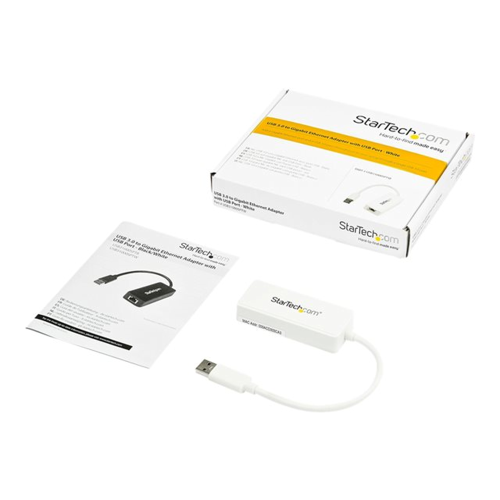 StarTech.com USB 3.0 naar gigabit Ethernet-adapter NIC met USB-poort - wit StarTech.com USB 3.0 naar gigabit Ethernet-adapter NIC met USB-poort - wit