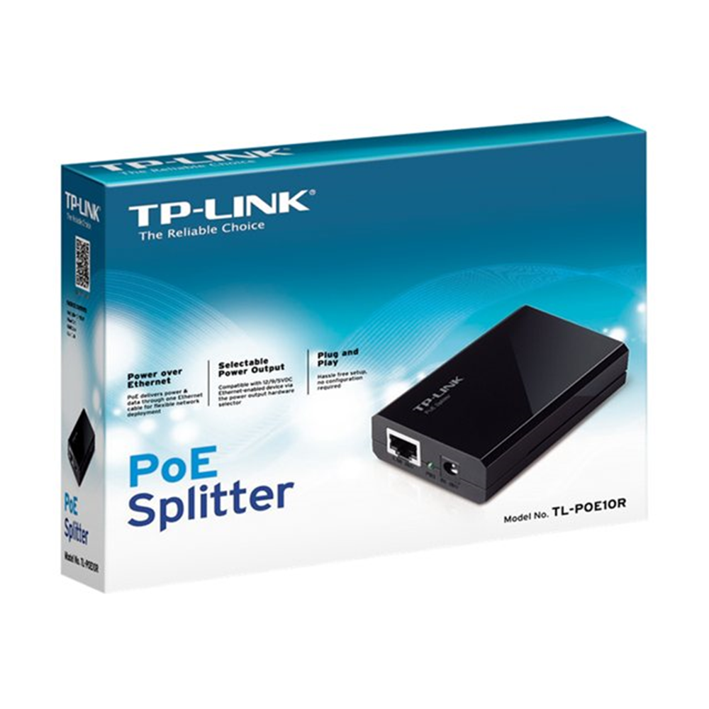 TL-POE10R PoE Splitter Adapter IEEE 802.3af compliant Data/power over the same cable up to 100 meter 5V/9V/12V power output plastic case pocket size Plug & Play