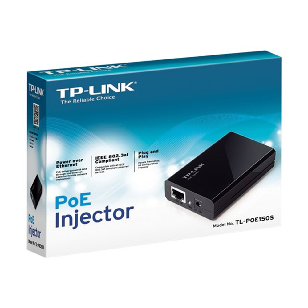 TL-POE150S PoE Injector Adapter IEEE 802.3af compliant Data and power carried over the same cable up to 100 meters plastic case pocket size Plug & Play