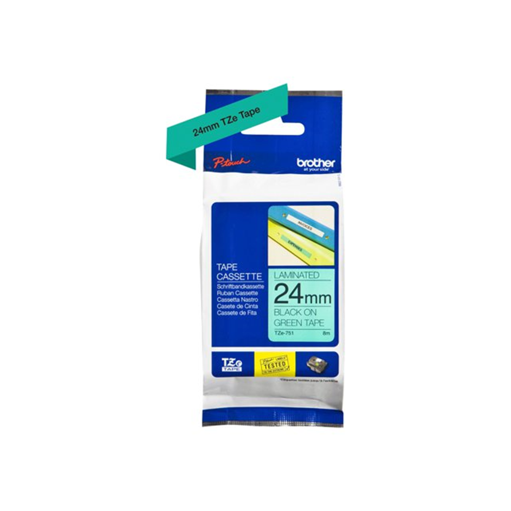 TZe751 - Gel. tape - zwart op groen - Rol (2.4 cm x 8 m) 1 rol(len) - voor P-Touch OA. PT-2420. 2430