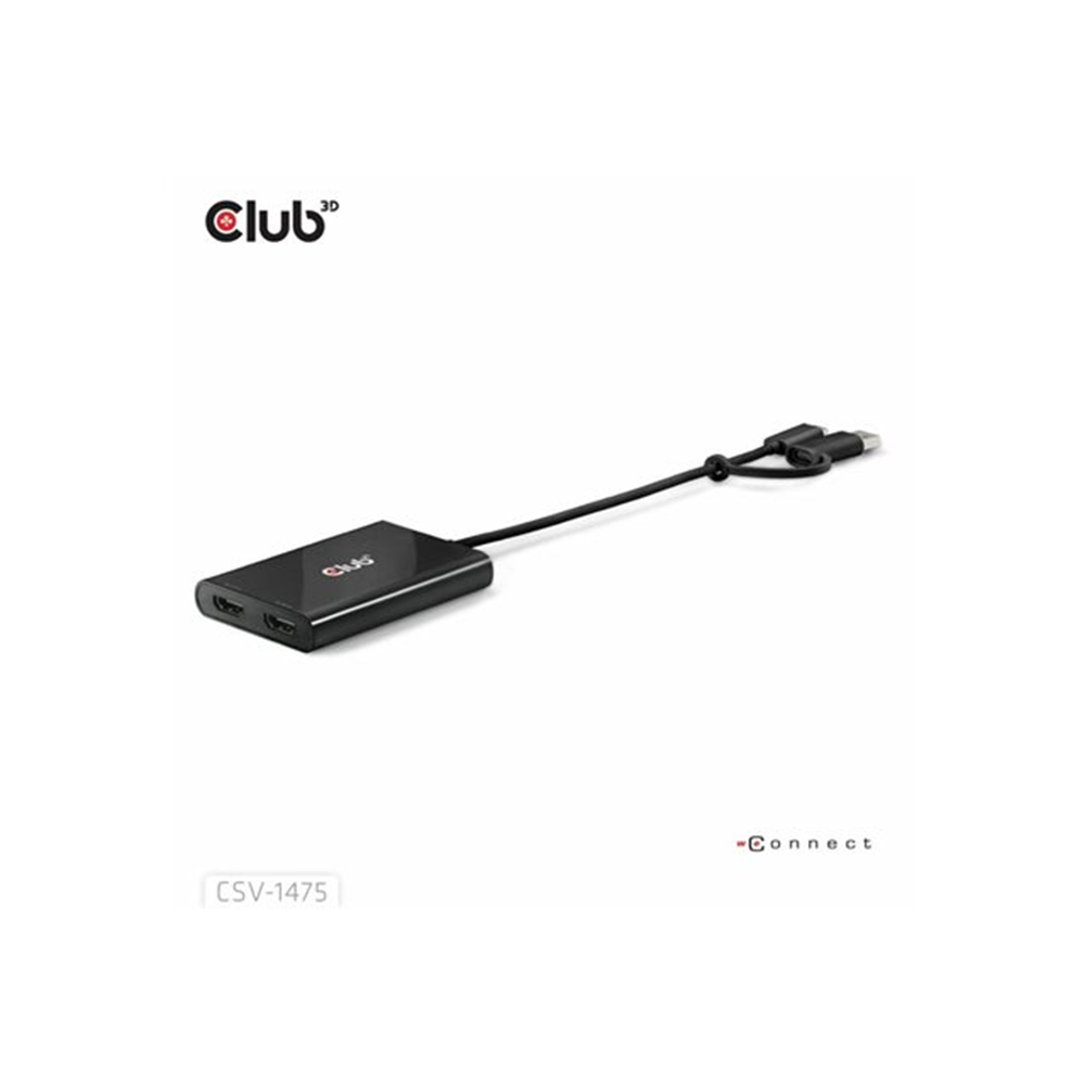 USB TYPE-C (WITH USB TYPE-A ADAPTER ) TO DUAL HDMI (4K60HZ) VIDEO SPLITTER WITHDISPLAYLINK(R)