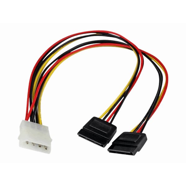 12" LP4 to 2x SATA Power Y Cable Adapter